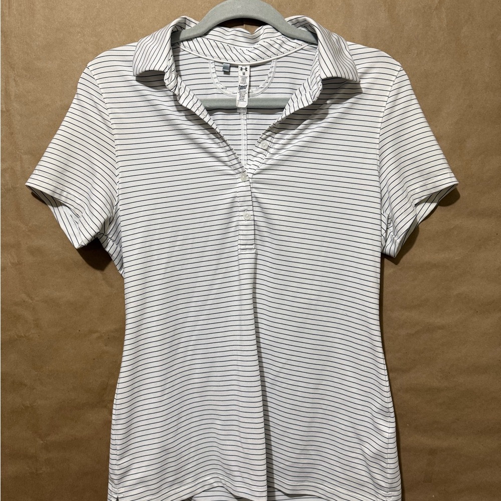 Under Armour White and Silver Fitted Button Down Shirt